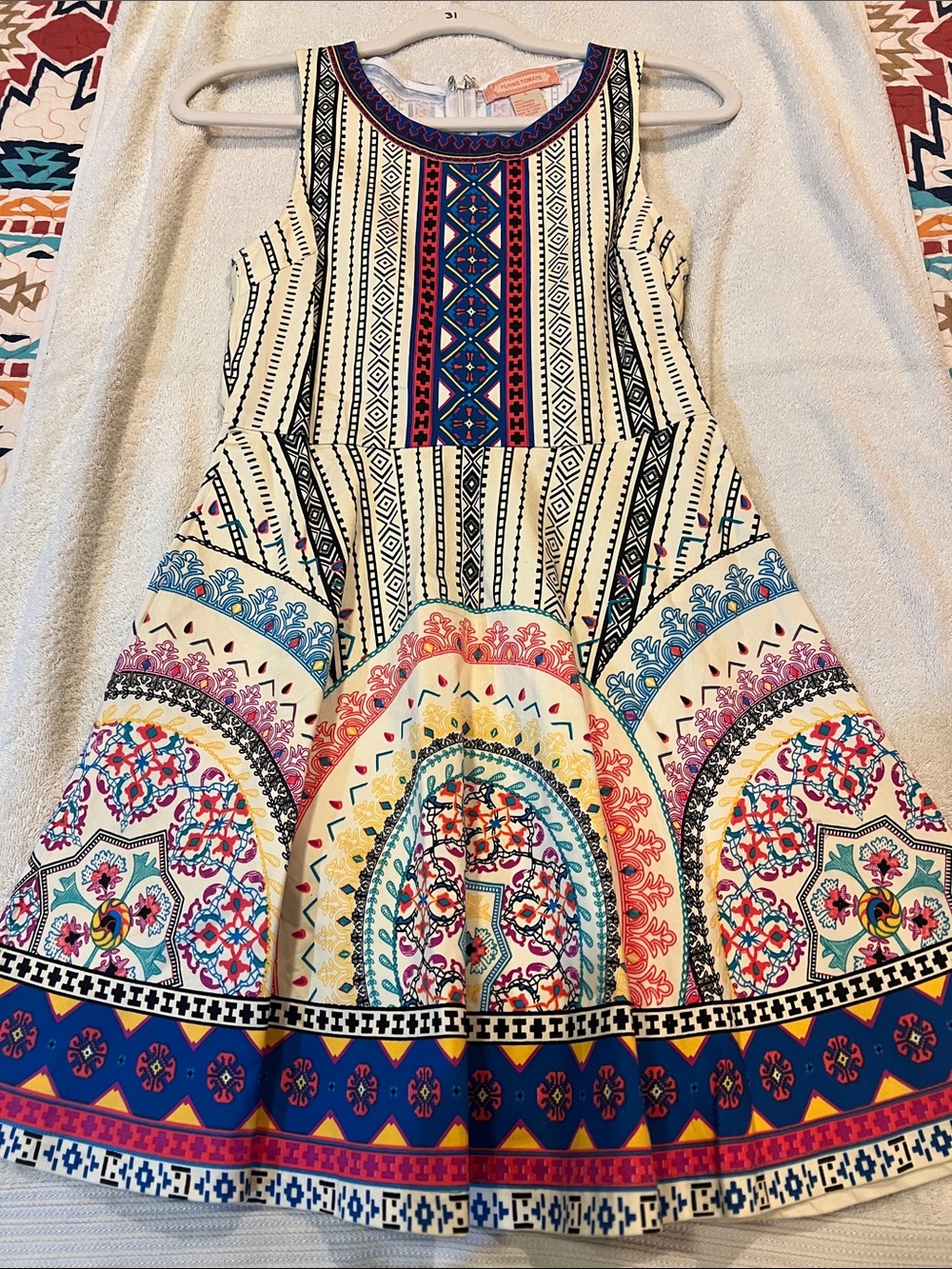Flying Tomato Cream Multicolor Asymmetrical Fit-and-Flare Dress